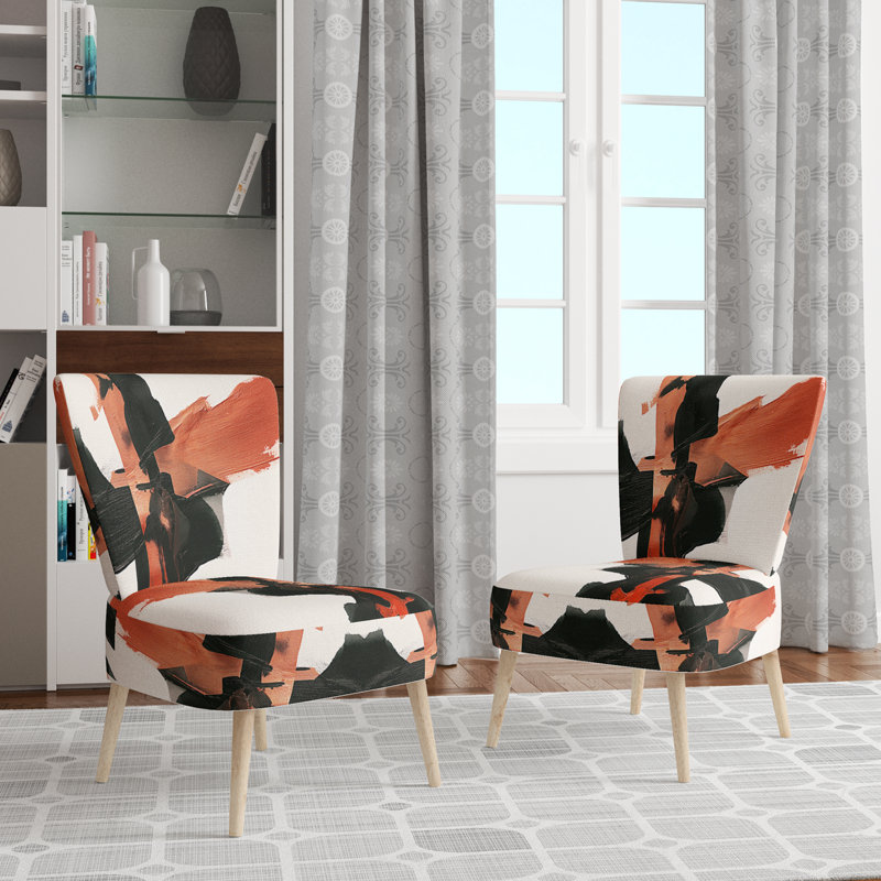 Chaise d'appoint rembourrée Geometric IV, Orange / Noir / Blanc