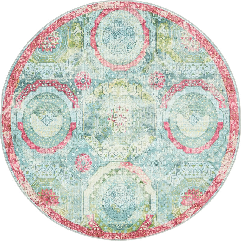 Tapis rose Folmar, Turquoise/Pink, Rond 5 pi 5 po
