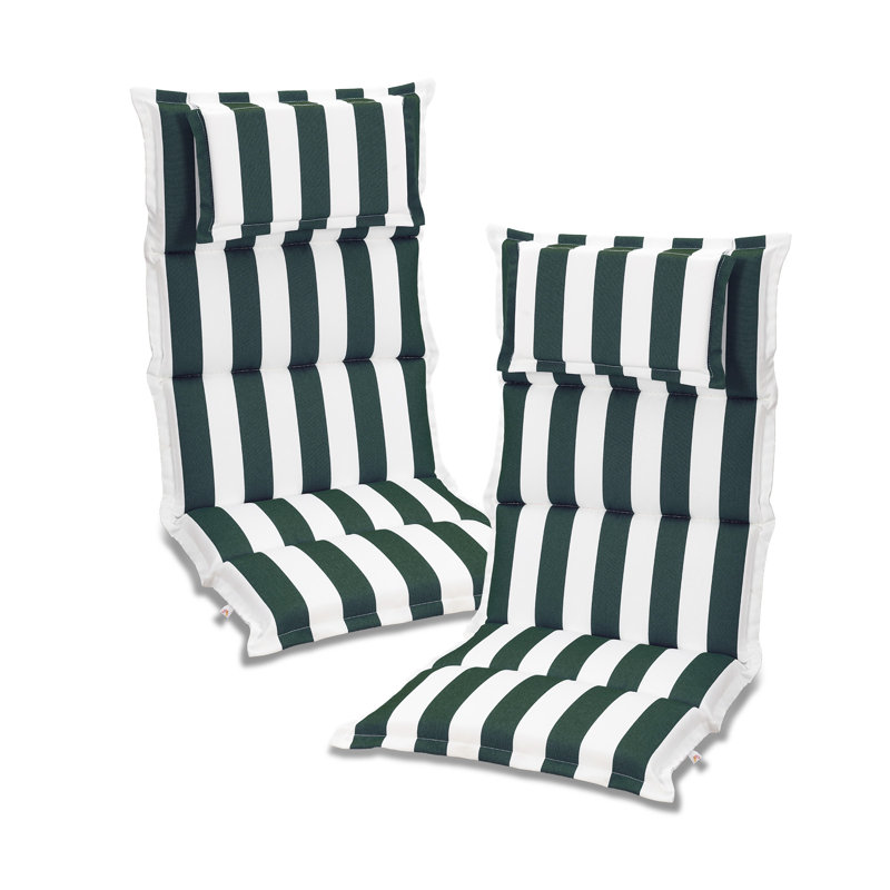 2 Pack High Back Patio Chair Cushions with Headrest, 120x52x6 cm, Green