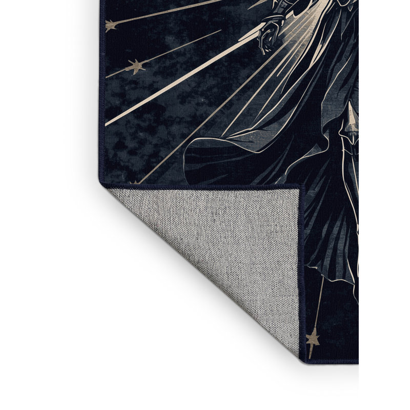 Machine Washable Warmley Angel Warrior Posh & Luxe Starburst Rug in Gray – Navy Binding, 2x3