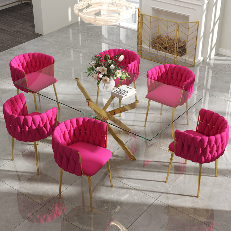 Ensemble de salle à manger Antli, Rouge rosé, 29.5"H x 63"L x 31.5"W, Doré