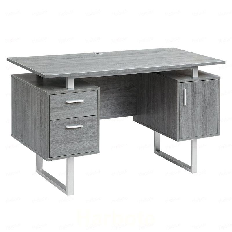Bureau gris avec tiroirs et rangement, Gris