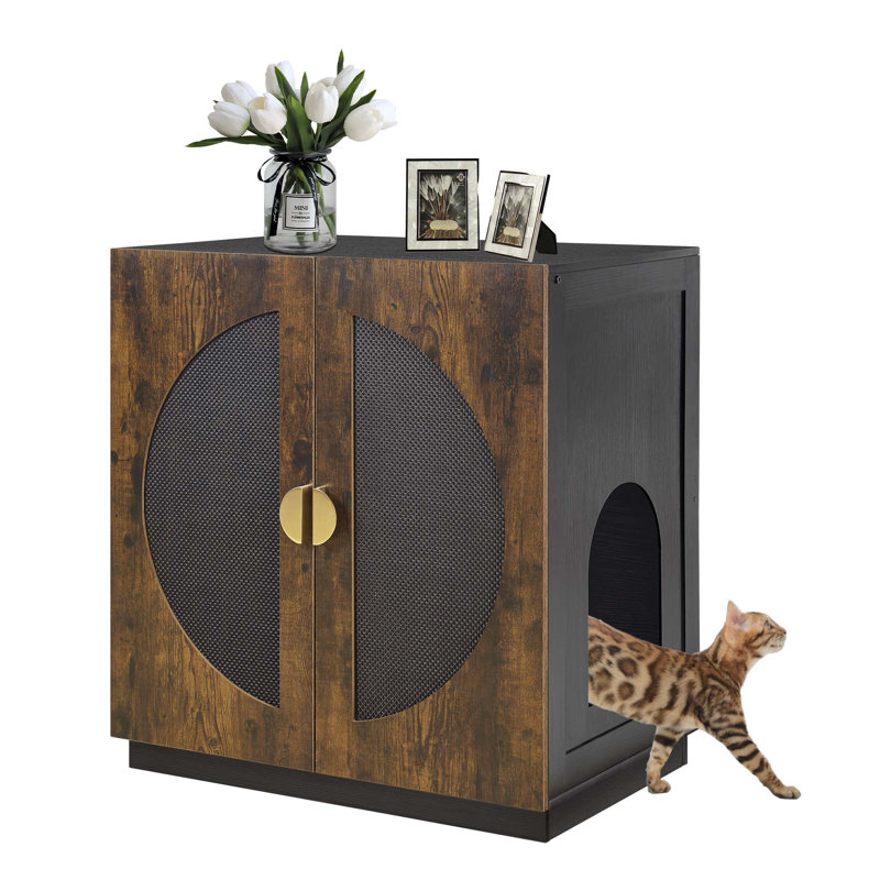 Meuble de litière moderne avec tablette réglable et rangement, Brun rustique, 30.7" H x 28.7" W x 19.6" D