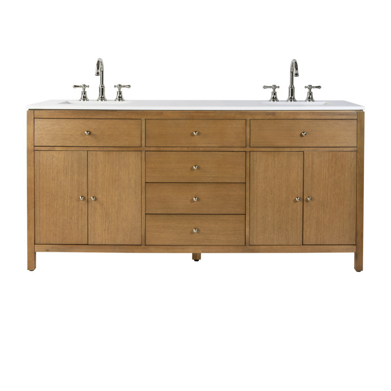Nora 72 in. W Quartz Double Sink Bathroom Vanity Set, Natural