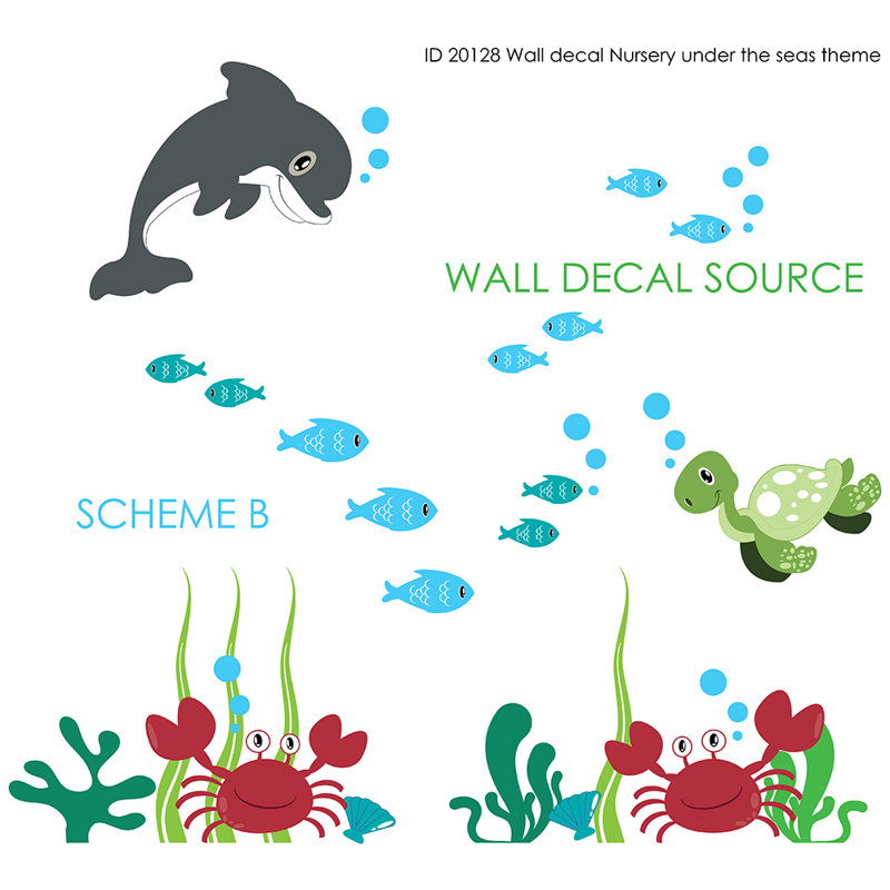Adhésif décoratif dauphin, tortue, océan sous le mur de mer, Schéma B