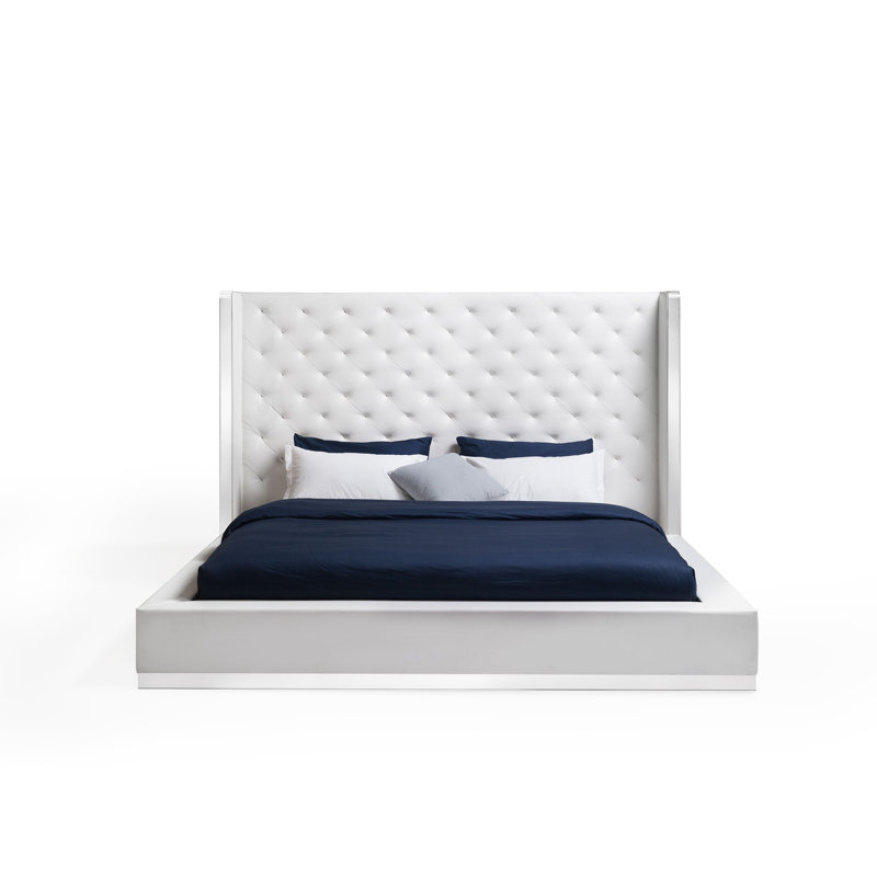 Upholstered Wingback Bed, Queen, White