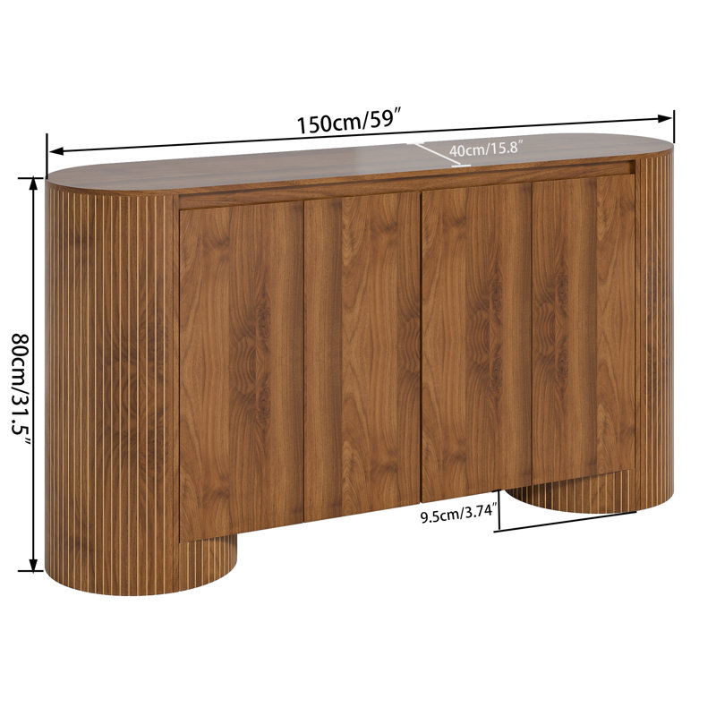 59"W Curved Sideboard，oval Storage Cabinet With Doors