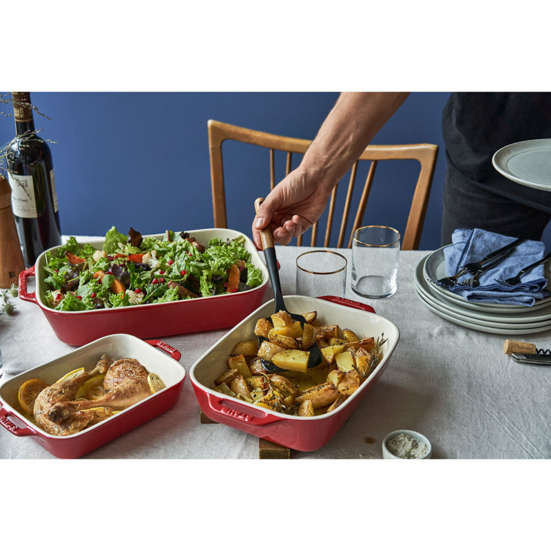 Staub Ceramics 3-piece Rectangular Baking Dish Set, Cherry