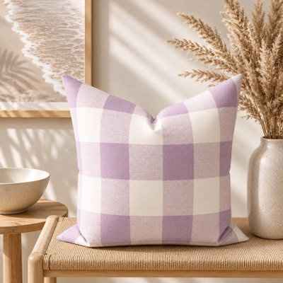 Lavender purple checkered plaid cotton pillow cover