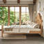 Lit plateforme double avec tête de lit chic, structure de lit en bois massif avec support à lattes, pas de sommier tapissier et conception basse à terre, naturel-289835444-289835446