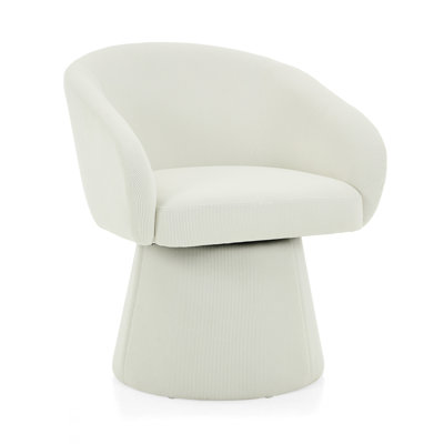 Modern Swivel Accent Chair, Narrow Corduroy Upholstered, Comfy Barrel Chair For Living Room, Bedroom & Office, Beige
