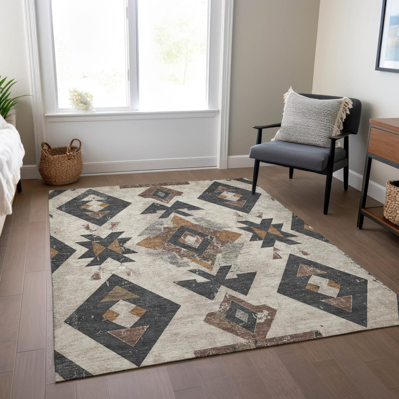 Machine Washable Indoor/Outdoor Xhevrie Beige Rug, Rectangle 9' x 12'