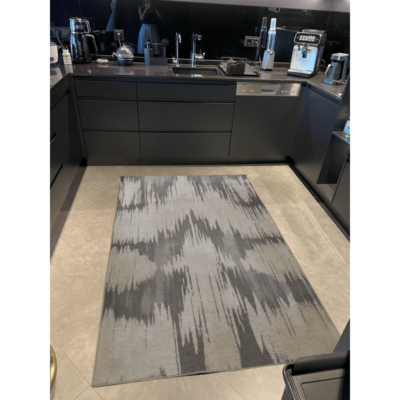 Tapis décoratif moderne gris à motif abstrait de vibration, Rectangle 4 pi 11,06 po x 9 pi 10,11 po