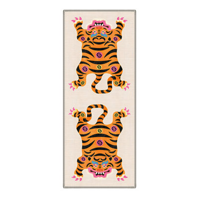 Verdant Animal Print Machine Washable Orange / Black / Beige Indoor Area Rug with Non-Slip Backing