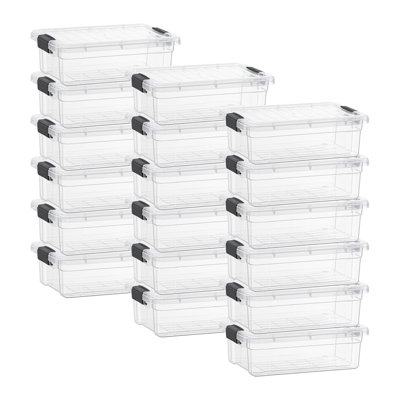  3,4 pte Mini bac de rangement transparent avec couvercle, boîte de rangement en plastique pour la maison, paquet de 18