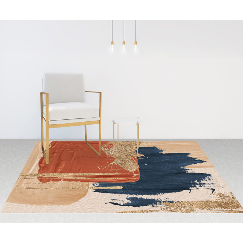 Dashana Vinyl Machine Printed Area Rug, Rectangle 3'3.4" x 4'11.1"