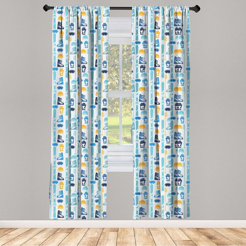 Skiing Semi-Sheer Rod Pocket Curtain Panels, 28" x 95"