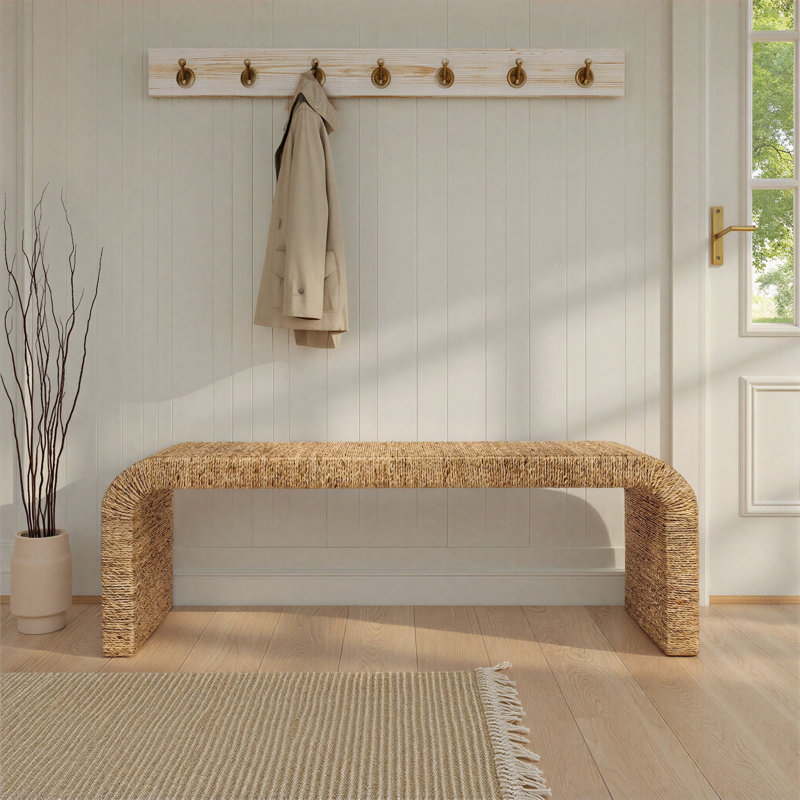 Banc en bois d'acacia tissé avec bordure en cascade Miramar, L 48,03 po x l 17,72 po x H 15,75 po