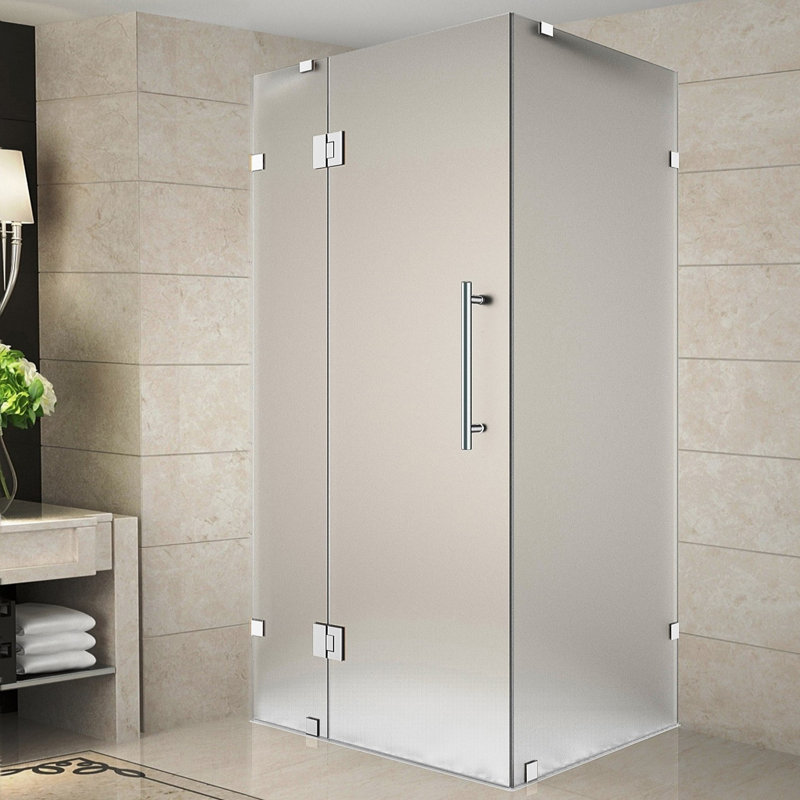 Avalux 35 in. W x 34 in. D x 72 in. H Frameless Shower Enclosure, Frosted Glass, Chrome