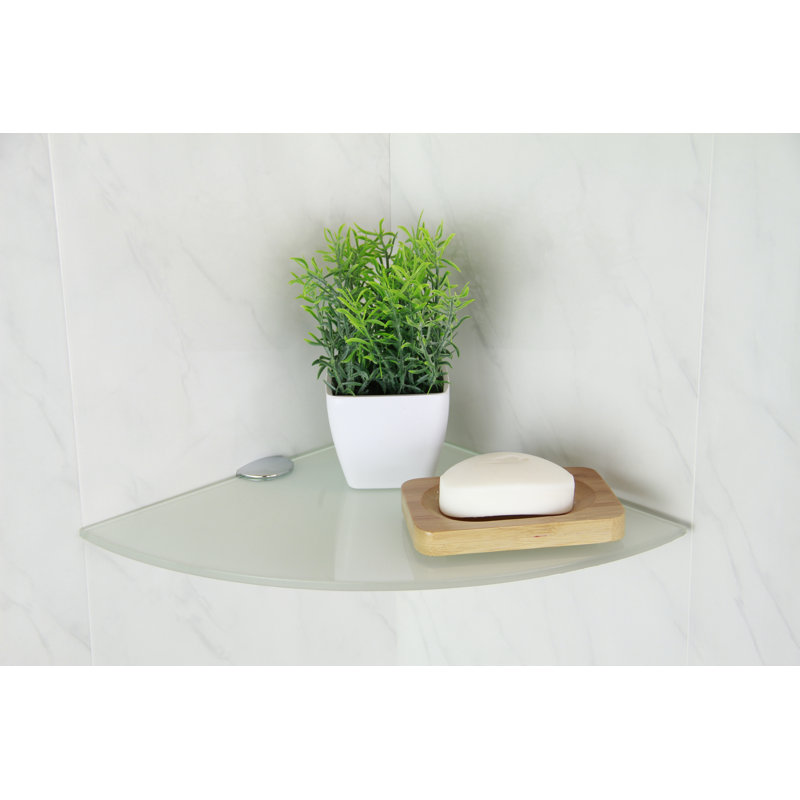 Fanney Triangle Glass Floating Shelf with Adjustable Shelves, 0.6cm H x 25cm W x 25cm D, White