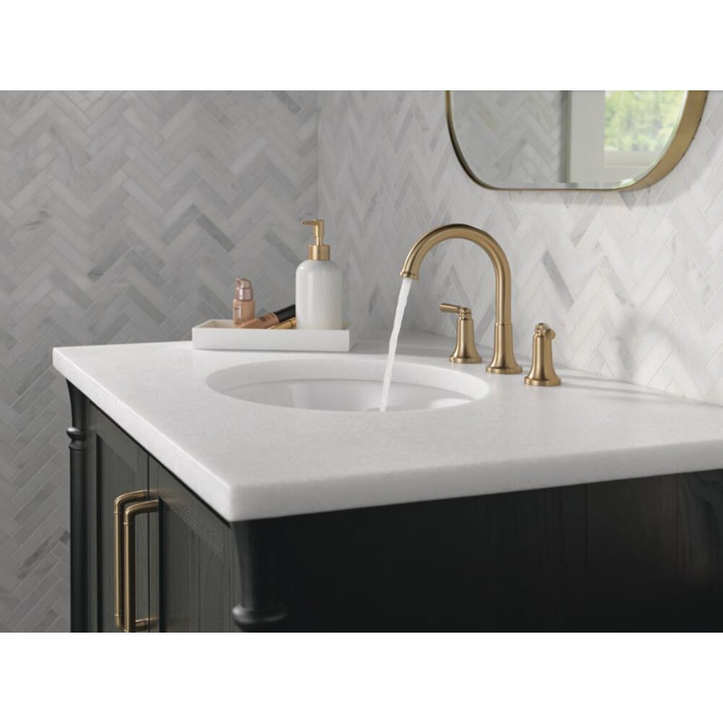 Robinet de salle de bain espacé à 3 trous et 2 poignées avec ensemble de drain SAYLOR ™, Champagne champagne