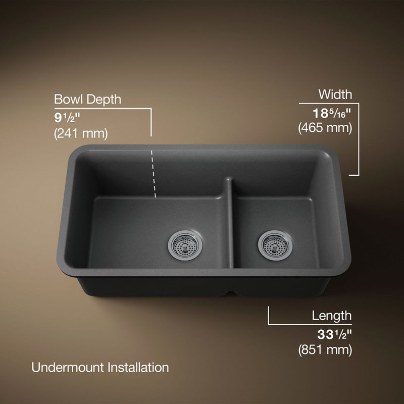 Cairn Smart Divide 33-1/2" Undermount Kitchen Sink, Dark Gray