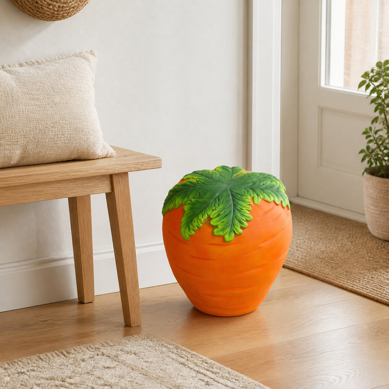 Carrot Resin Accent Stool, 14.2 x 16.5 Inches, Orange Red