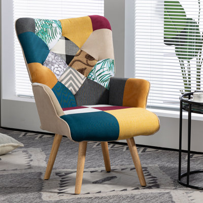 Chaise d'appoint avec dossier haut, fauteuil rembourré bohémien à carreaux pour milieu de siècle