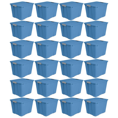 Bac à loquet 20 gallons avec poignées pour bacs de rangement pour la maison, frêne bleu (paquet de 24) Sterilite