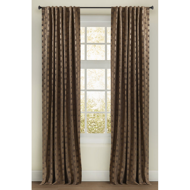 Shiam Cotton Blend Geometric Room Darkening Thermal Rod Pocket Curtain Panels, 50" W x 108" L, Chocolate/Gold