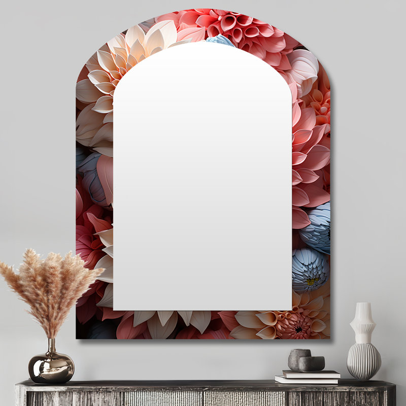 Soft Elegance Mums Flowers III - Mums Arch Decorative Mirror, Traditional Asymmetrical Wall Mirror, Printed Metal Art