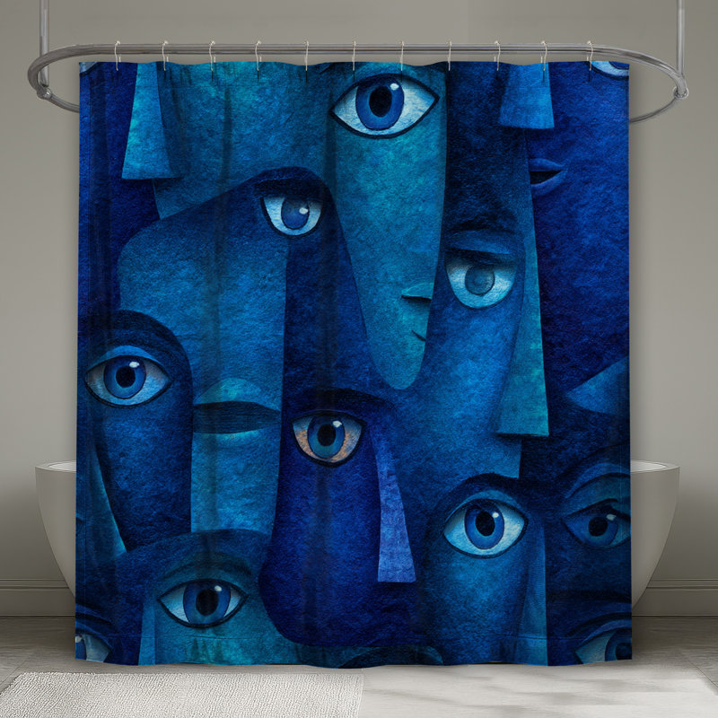 Rideau de douche à visages abstraits - Art contemporain, L 70 po x H 84 po
