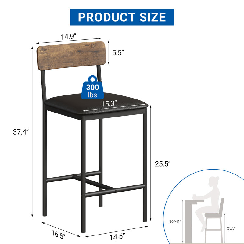 Counter Stool with Metal Frame, Black/Brown, 2