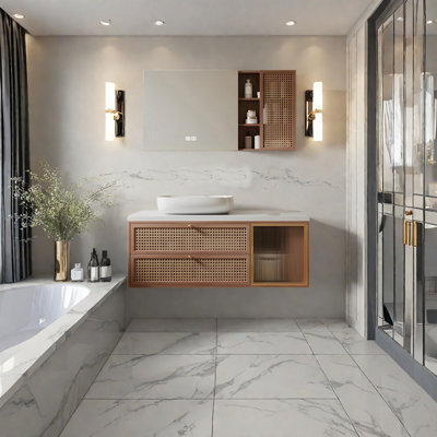Armoire de salle de bain en rotin moyen