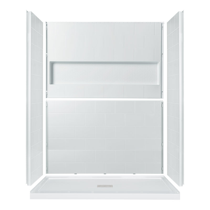 60" X 32"w Shower Combo Kits With Glue Up Shower Walls and Shower Base, Nickel