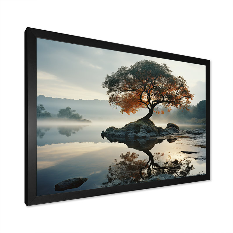 «Lake Tree Tranquility», reproduction sur toile, Cadre simple noir, H 12 po x l 20 po x P 1 po