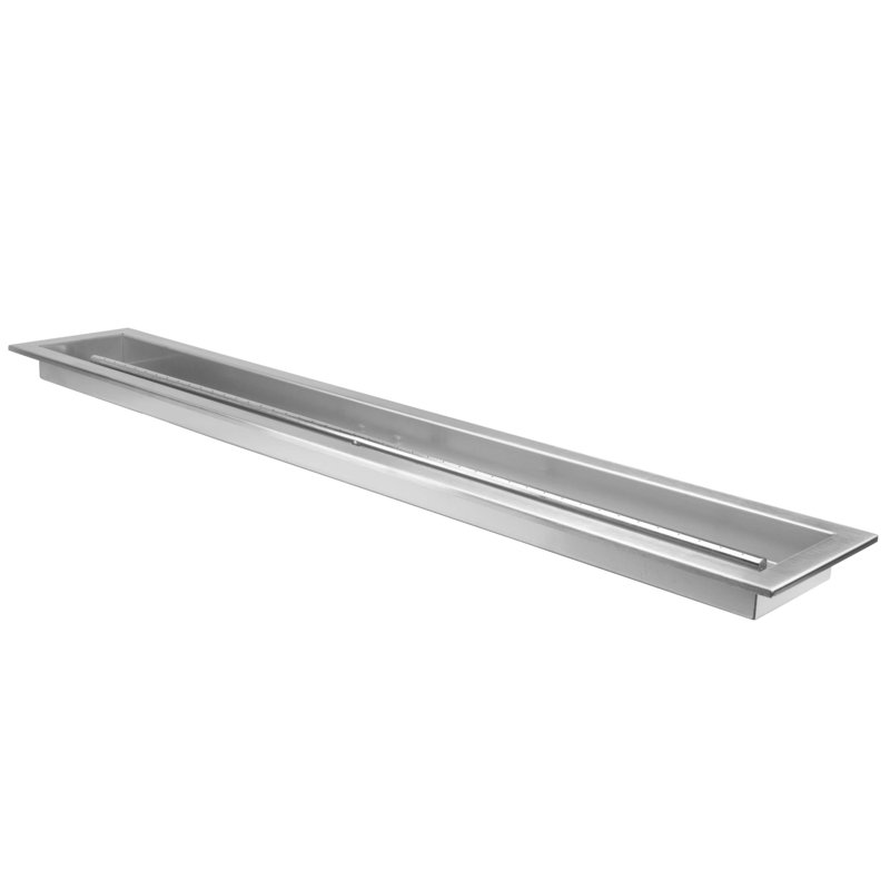 Foyer linéaire 48 po x 6 po avec brûleur, rebord biseauté, acier inoxydable, rebord biseauté