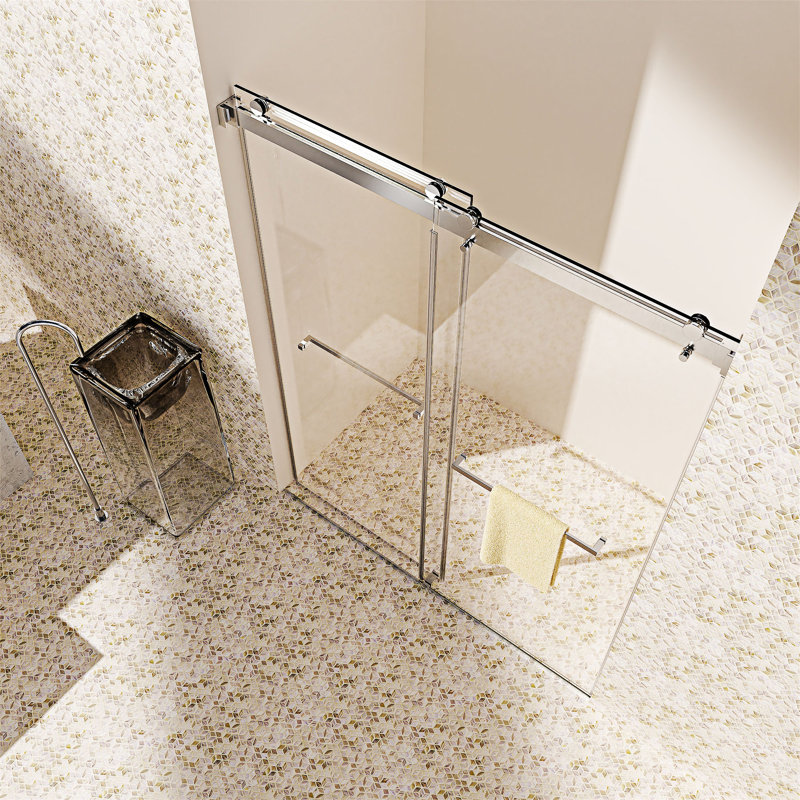 Porte de douche coulissante double sans cadre, Chrome chrome