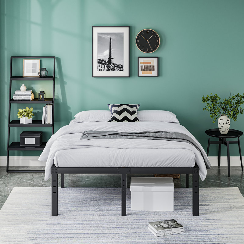 Ottery Heavy Duty 18" Metal Bed, No Box Spring Needed, Slots for Headboard Attachment, No Noise, Queen