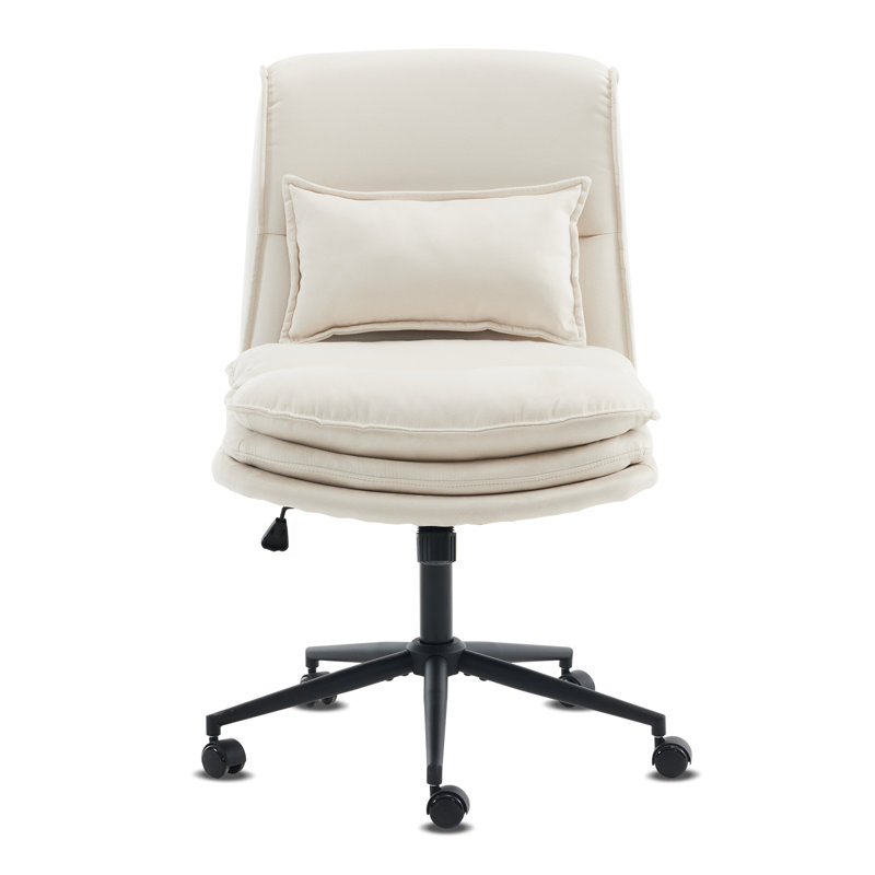 Upholstered Armless Task Office Chair, Cream Microfabric