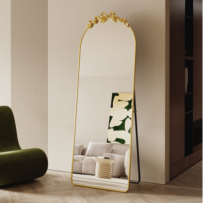 Miroir sur pied doré arqué, 63 po L x 24 po l, pour chambre, salon et vestiaire (à poser, à poser ou à fixer au mur)