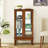 Floor Mounted Curio Cabinet In Oak With Mirrored Back And Versatile Storage Oak, Tempered Glass-2136944218