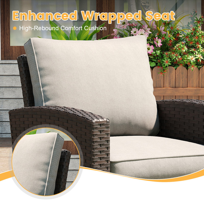 Outdoor Patio Swivel PE Rattan Club Chair with Cushions, Sand