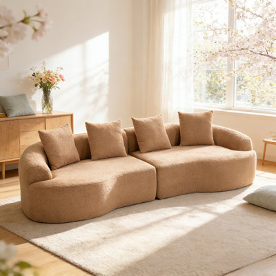 111.02-inch large multi-person modular frameless sofa bed, made of breathable and wear-resistant teddy velvet, comes with 3 free pillows, high-resilience core sponge, vacuum packaging technology, suitable for living room and bedroom, no assembly needed