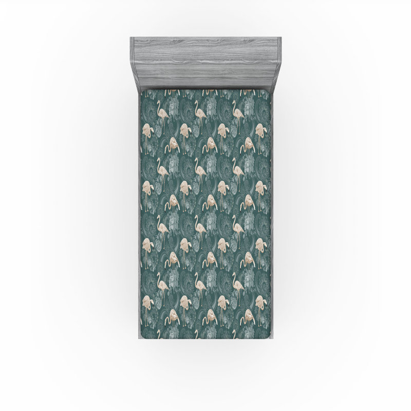 Drap-housse Ambesonne Flamingo croquis oiseaux exotiques rose sarcelle coquille d'œuf, Drap-housse grand