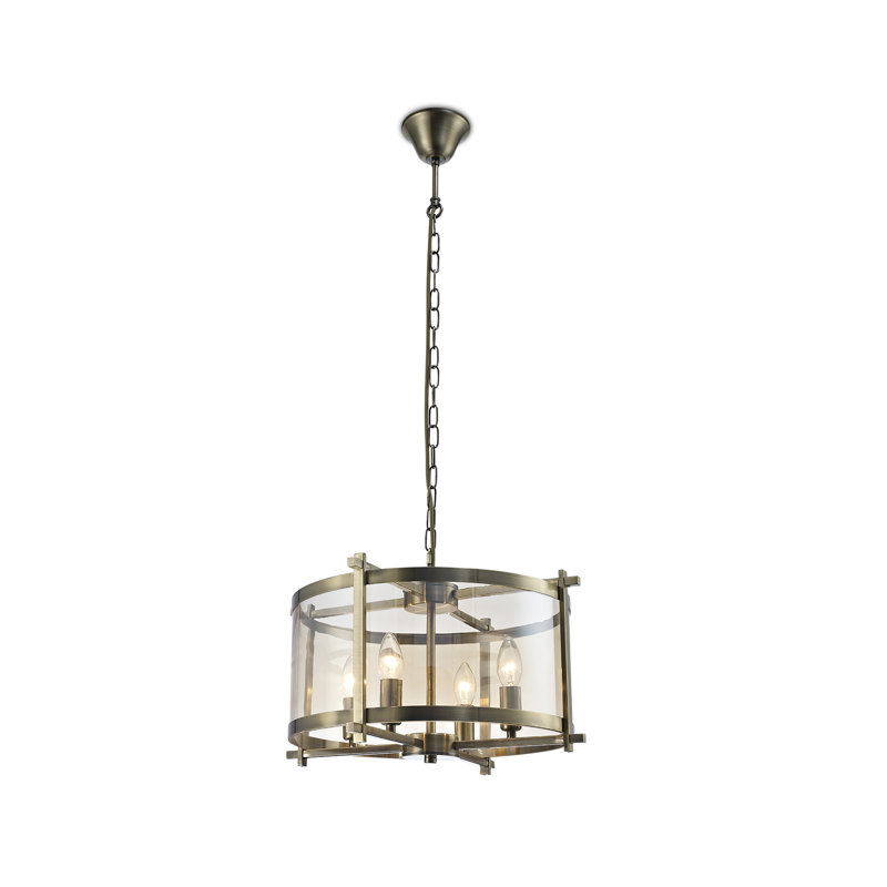 Clitherall 4 - Light Lantern Chandelier, Antique Brass, Antique Brass/Amber