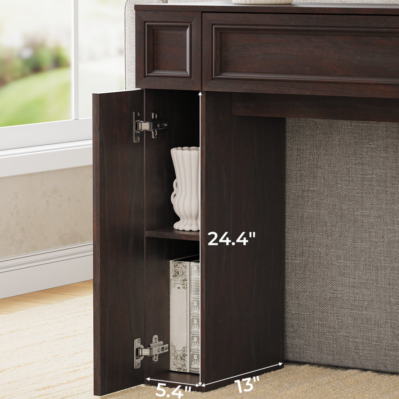 Console de 55 pouces avec 2 tiroirs et 2 armoires de rangement, Cerisier
