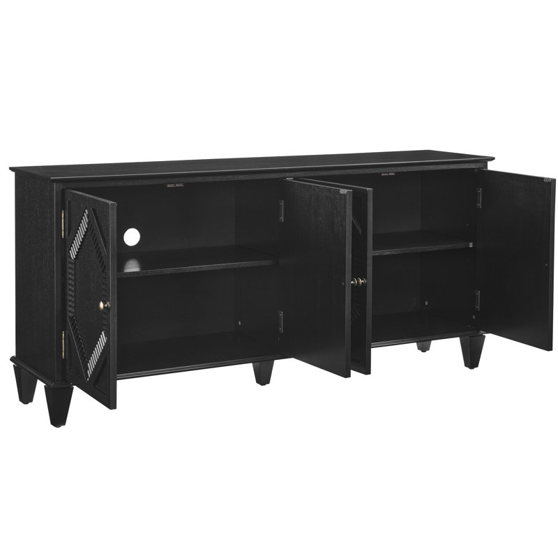 65.2" Black Sideboard Buffet Cabinet, Mid Century Modern, Symmetrical Geometric Accent, Adjustable Shelf, Fits Decor With Storage, Modern Design, Suitable For Various Rooms, Made Of Solid Wood And