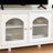 71" Antique White TV Stand Entertainment Center with Solid Wood Frame & Glass Door, Media Console for Living Room Bedroom Kids Room-1350441198