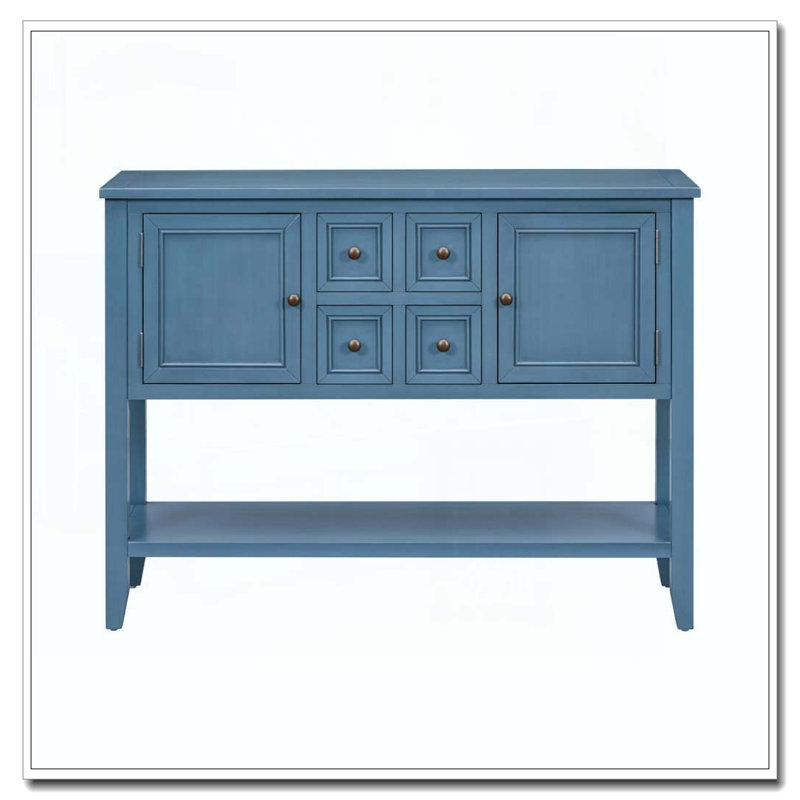 Console de rangement rétro avec quatre petits tiroirs et une tablette inférieure, Bleu marine clair